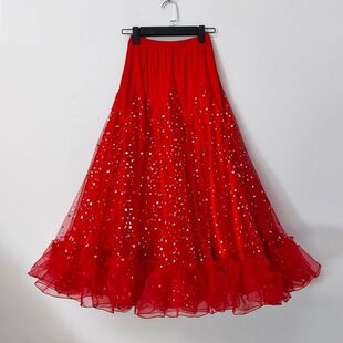 四季款摩广场舞登舞裙新款舞服裙亮片华尔兹舞裙交谊舞比赛半身裙