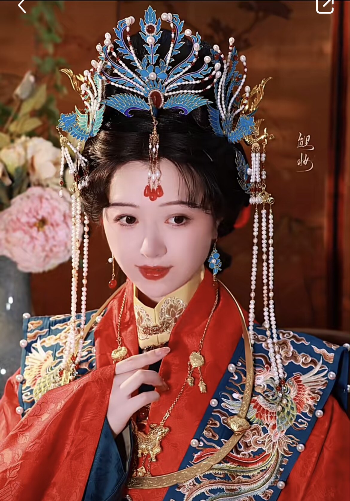 [대여] 영리하게 옷을 입은 잉어 같은 스타일 염색 거위 깃털 모조 도트 에메랄드 머리핀 골동품 도트 에메랄드 피닉스 ZHENGFENG