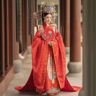 【出租】砚滨纱明制婚服汉服配圆领凤冠霞帔暗纹缎金通拖尾大衫