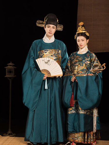 【出租】砚滨纱汉服明制仿妆花圆领袍男女父母礼服婚服琴瑟和鸣