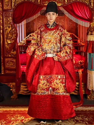 【出租】云河千色金龙御海明制盘金绣重工刺绣男款汉服婚服礼服
