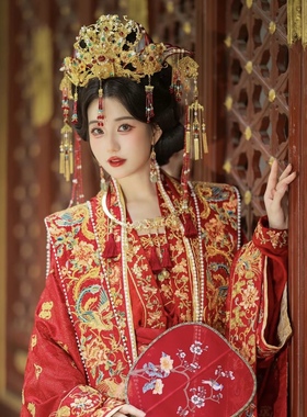 【头饰出租】稷氏小筑小凤啾汉服婚嫁发冠真金汉婚结婚新娘发饰