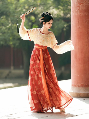 【出租】有风来仪唐制汉服印花唐褙子春夏圆领衫齐腰八破裙伴娘