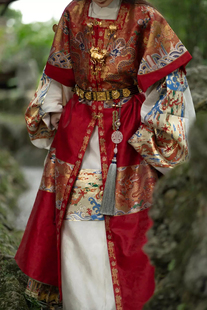 【出租】砚滨纱明制花嫁婚服仿妆圆领袍汉服白龙金底男女金玉良缘