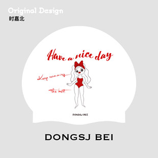 舒适不勒头硅胶游泳帽 原创泳帽DONGSJBEI复古红波点女孩可爱时尚