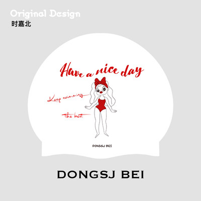 复古波点女孩时尚游泳帽加大防滑