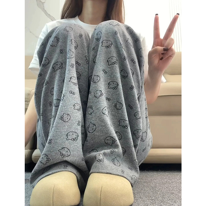 可爱KT猫糯米山本裤女款夏天垂感bf慵懒风春秋外穿宽松休闲