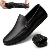 皮鞋 春秋青年真皮舒适软底轻质男士 单鞋 方头男款 休闲鞋 柔软豆豆鞋