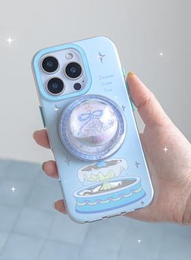 人间八月八丨原创梦幻许愿池喷泉iPhone16promax/15/14系列手机壳保护壳蝴蝶结双层高级感蓝色保护套流沙支架