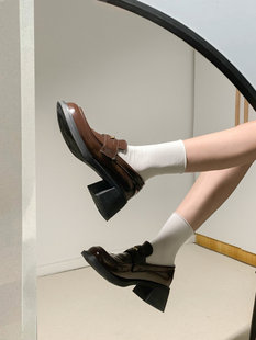 MINGFANG 乐福鞋 女2024新款 厚底粗跟日系jk一脚蹬英伦风小皮鞋