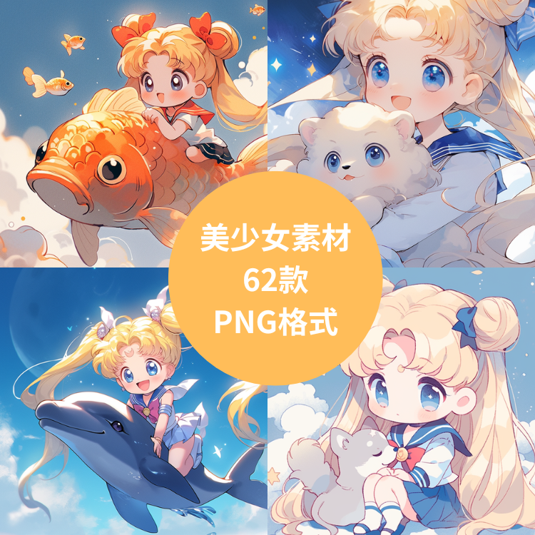 62张美少女原创搞怪亚克力贴纸镜子灯光画贴画手机壳PNG样机素材