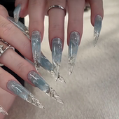 清仓 海洋之心 琉璃美甲水波纹冰块清透蓝色穿戴甲