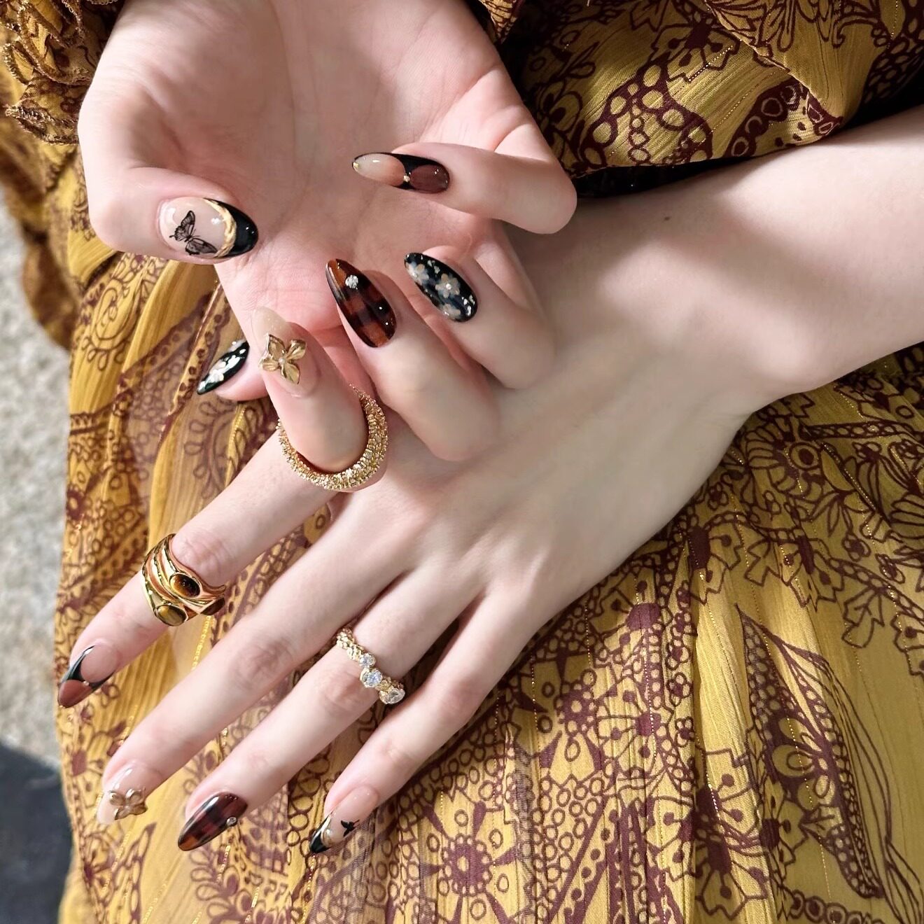 【复古金棕】秋冬美拉德轻奢风氛围感百搭短甲2025新款手工穿戴甲