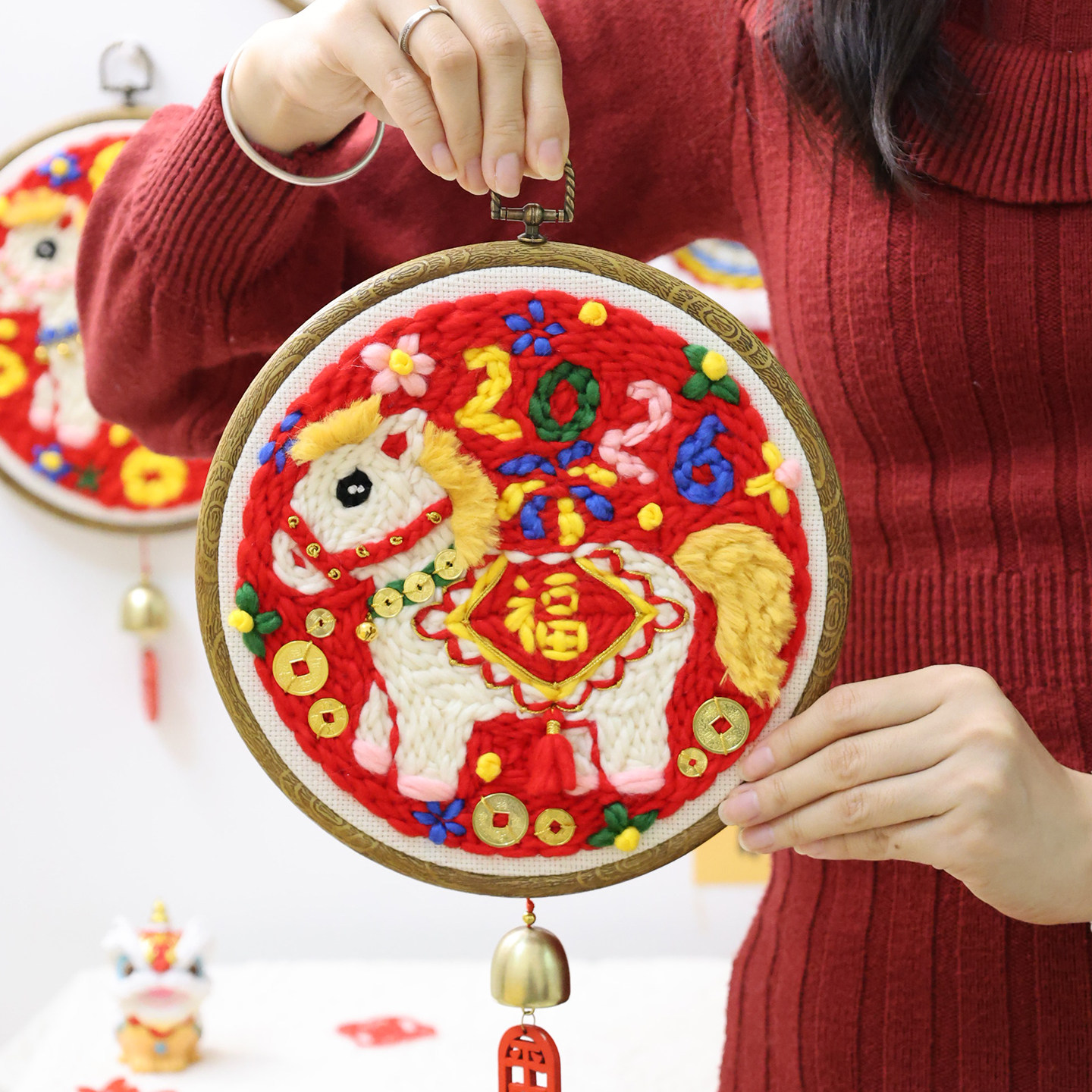 新年戳戳绣diy马年刺绣材料包2026喜庆装饰挂件朋友送礼简单制作,居家布艺,戳戳绣,淘宝优惠券,粉丝福利购,淘宝优惠卷