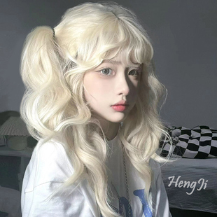 哼唧假发女长发全头套式羊毛卷假发白金色大波浪卷发Lolita长卷发