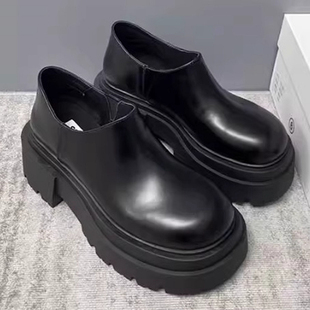 厚底德比鞋真皮男潮鞋英伦黑色大头鞋增高小众vibe高级感休闲皮鞋