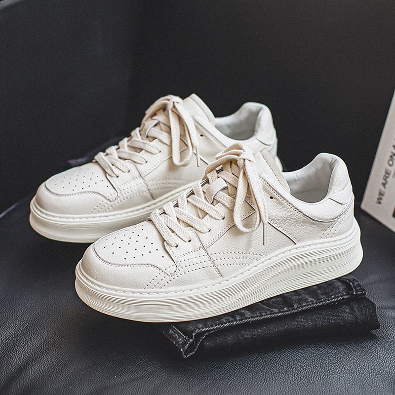 小白鞋男2024新款韩版百搭厚底低帮真皮白色运动休闲学生板鞋男鞋