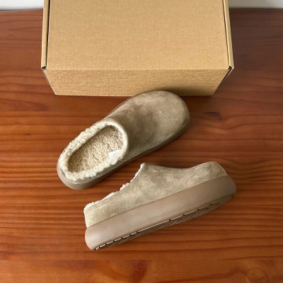 秋冬季低帮棉鞋室内加绒保暖时尚包头拖鞋厚底勃肯鞋男女同款半拖