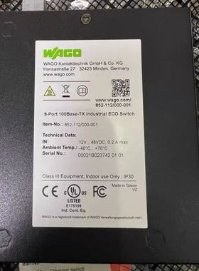 德国万可WAGO+852-112000-001+8口工业交换
