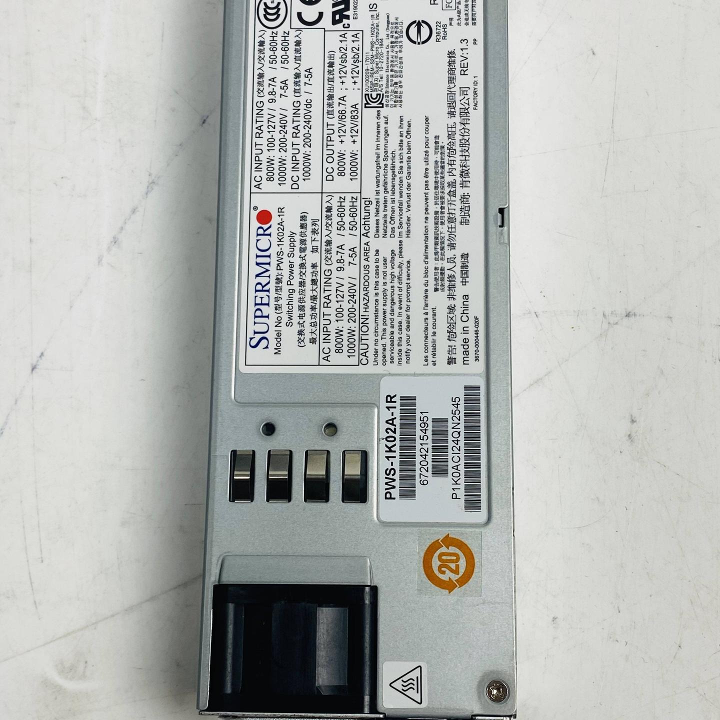 超微 PWS-1K02A-1R 1000W 服务器 热插拔 冗余电源 Supermicro