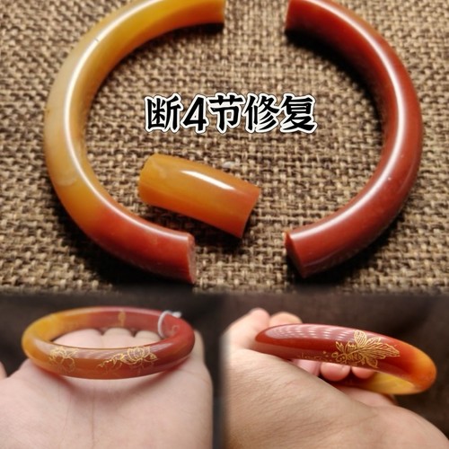 翡翠手镯玉镯玉镯断手镯修复描金
