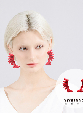 VIVALANDS阶梯耳环2022耳夹款个性气质小众原创设计独特红高级感