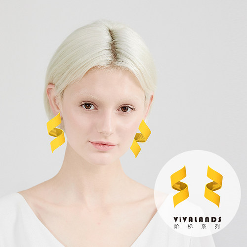 小众阶梯黄色高级3D打印耳夹耳环