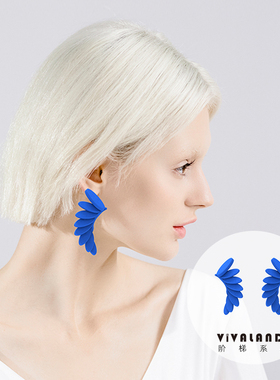 VIVALANDS阶梯耳环2022新款潮个性气质小众设计感时尚蓝色百搭夹