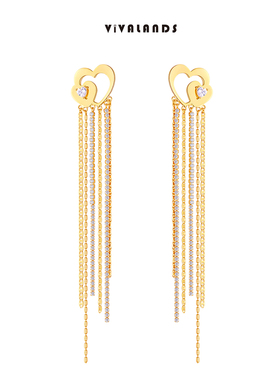 Vivalands开心爱心流苏耳饰轻奢高级感小众设计感新款耳环长镀金