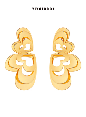 VIVALANDS开心镀金爱心耳饰原创小众设计感新款耳环女生节日礼物
