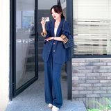 可盐可甜藏青色西装套装女春秋2025新款好看独特时髦阔腿裤两件套，女装西装，2C286