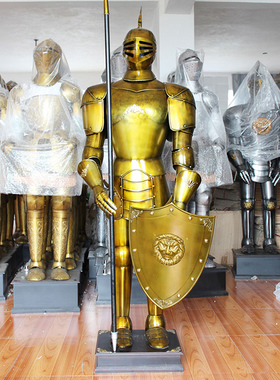 中世纪欧式复古铠甲骑士盔甲武士2米铁人酒吧摆件家居用品摆设2m