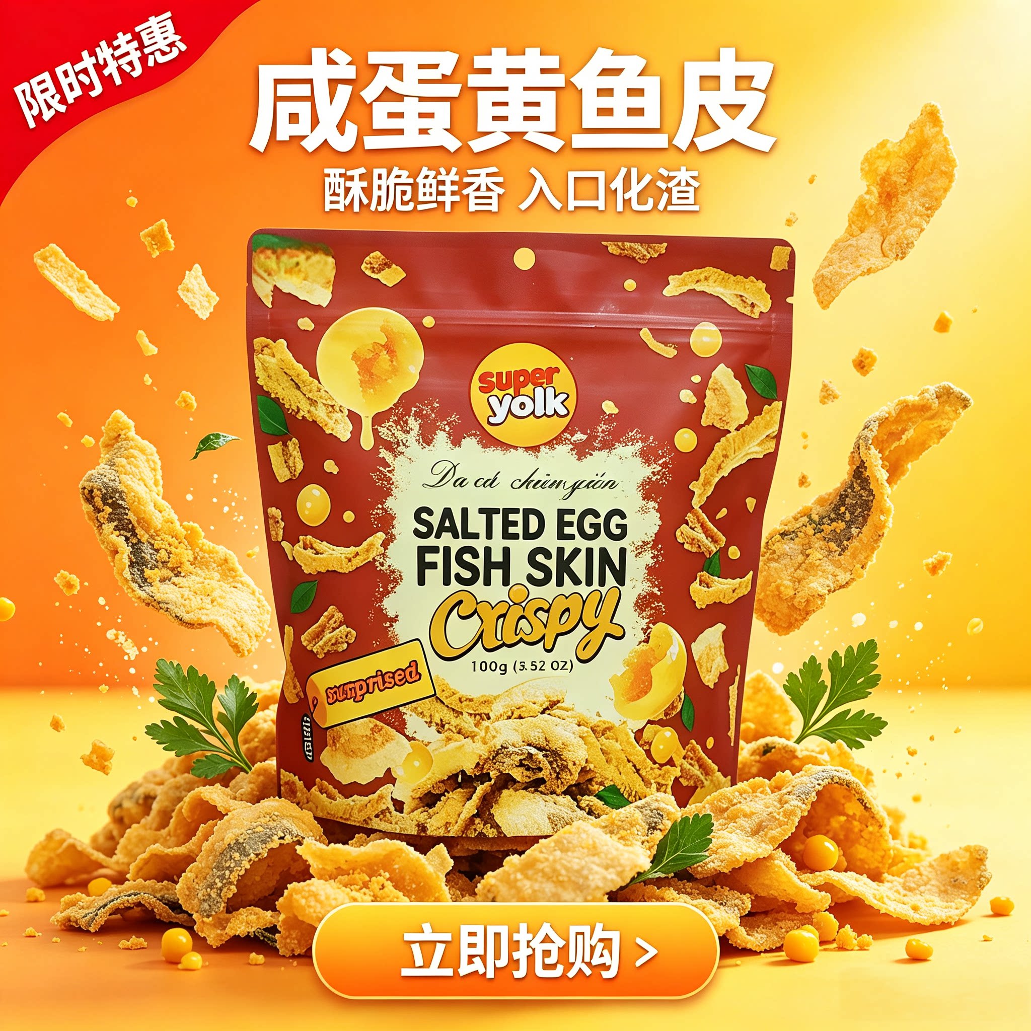 新加坡咸蛋黄鱼皮薯片香脆可口大众款的休闲伴手礼特产膨化食品