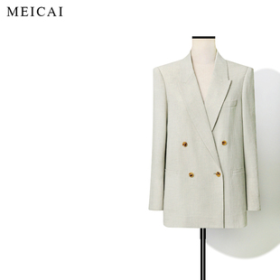 外套女薄 进口三醋酸麻感绿色通勤休闲西装 美裁 春夏新款