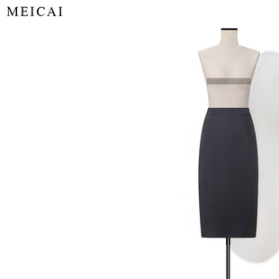 美裁 进口三醋酸细麻肌理中长裙极简ROW风后开衩半裙 新品