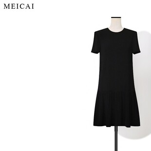 美裁 捏褶花苞A摆连衣裙 进口三醋酸斜纹肌理时髦减龄短袖