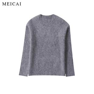 美裁 重磅水洗拉绒山羊绒柔感廓形圆领宽松针织毛衣 新款