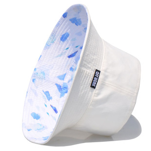 2025年新款 渔夫帽白色双面戴云朵印花街头遮阳防嗮帽 帽子男女夏季