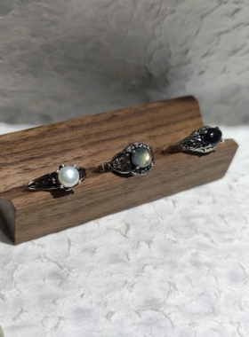 2025新品小众中古款个性天然水晶金运石指环开口可调节戒指饰品