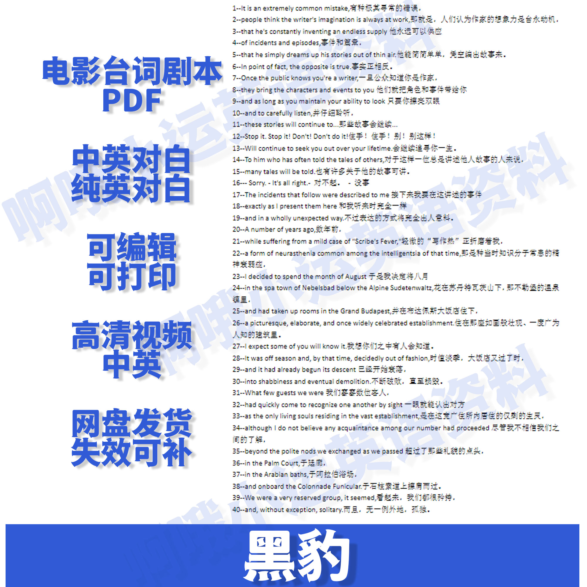 【黑豹】中英文左右对照台词纯英文剧本电子版音频台词本
