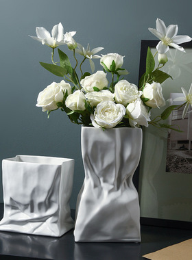 贝汉美白色陶瓷花瓶高级感家居客厅插花玄关桌面餐桌装饰创意