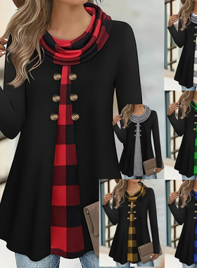 2025欧美跨境春季亚马逊temu独立站假两件纽扣舒适高领女装卫衣