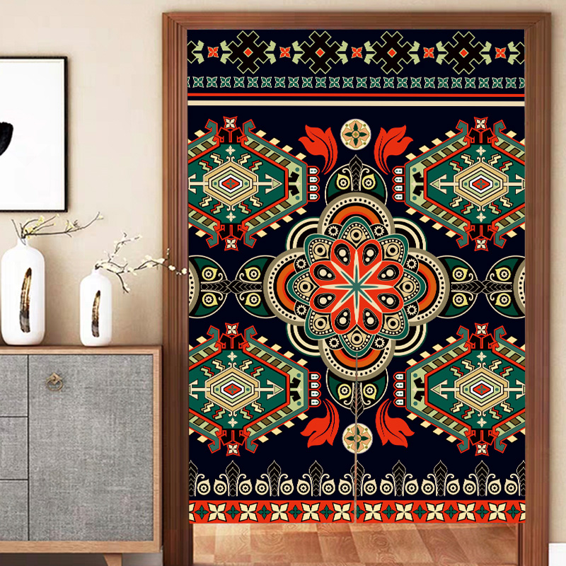 民谣民族风民宿长帘布帘多彩花纹布艺门帘房门装饰免打孔隔断帘