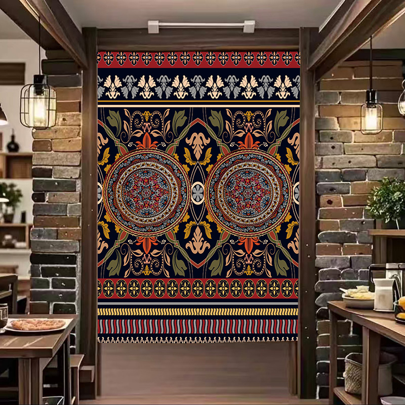 民谣民族风民宿长帘布帘多彩花纹布艺门帘房门装饰免打孔隔断帘