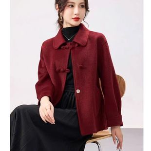 高端中老年羊毛呢外套女秋冬2024新款妈妈装双面呢大衣气质女
