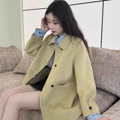 过膝宽松双面呢小个子外套