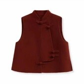 轻奢高级感过年红盘扣圆领无袖 新中式 国风穿搭高档显瘦女冬季 马甲