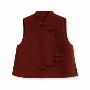 新中式国风穿搭高档显瘦女冬季轻奢高级感过年红盘扣圆领无袖马甲