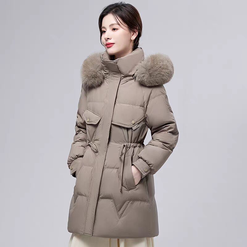 2025新款大毛领羽绒棉衣女中长款修身显瘦棉服加厚保暖棉袄外套女
