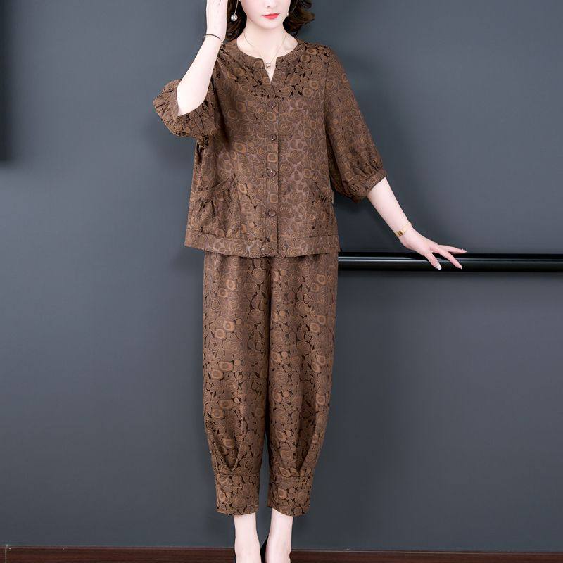 高档真丝提花套装女夏季新款宽松大码香云纱开衫时尚哈伦裤两件套,女装/女士精品,时尚套装,淘宝优惠券,粉丝福利购,淘宝优惠卷